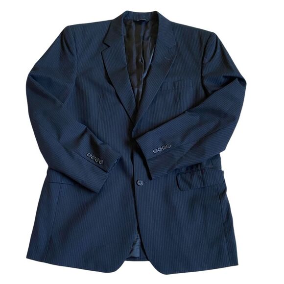 Jos. A. Bank Two Button Wool Blazer Sport Coat Men's Size 44L Navy Pin Stripes - Picture 12 of 14
